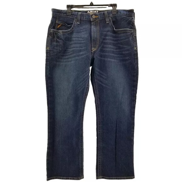 Ariat Rebar M4 Low Rise Boot Men's 38x30 Dark Wash Denim Western Blue Jeans - Picture 1 of 10